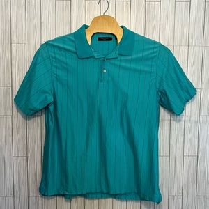 Alan Flusser Golf Men’s Short Sleeve Polo Aqua Blue w/Multicolored Stripes‎ XXL